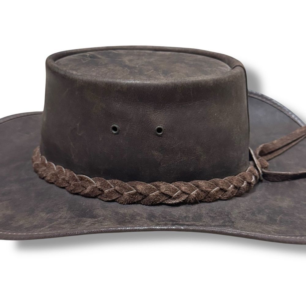 Walker Buffalo Leather Cowboy Hat Western Ranch Rodeo Rustic Style 22.5” - Picture 4 of 12